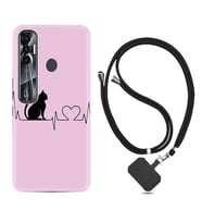 Tecno Spark 6 6 Go 8C 8 Pro 7 7 Pro Kılıf Boyun Askılı Silikon Pink Cat Heart 1303