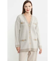 Kazayağı Motif Oversize Triko Ceket - Vizon