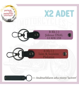 Tüm Sürücüler İçin Özel İsim Plaka ve B Rh (-) Kan Grubu Yazılı x2 Anahtarlık, Nar Çiçeği-Pembe-Laci (Çok Renkli)