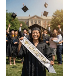 Mezuniyet Kuşağı Beyaz Üzeri Altın Baskılı Saten Varaklı I Graduated Yazılı