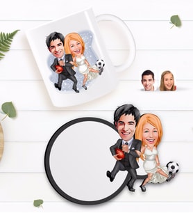 BK Gift Kişiye Özel Sevgililer Karikatürlü Beyaz Kupa ve Ahşap Bardak Altlığı Hediye Seti-15