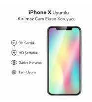 iPhone X Uyumlu Kırılmaz Cam Ekran Koruyucu 9H Temperli Cam HD Şeffaf (Beyaz)