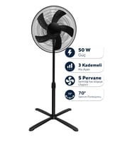 Kumtel Siyah 16 inç Ayaklı Vantilatör 50 W, 5 Pervaneli, 3 Kademeli, 121 cm Yükseklik