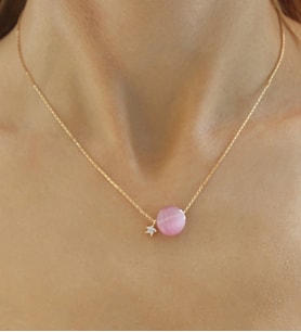 Pembe Doğal Taş Bonibon Kolye
