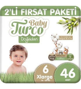 Baby Turco Doğadan 2'li Fırsat Paketi Bebek Bezi 6 Numara Xlarge 46 Adet