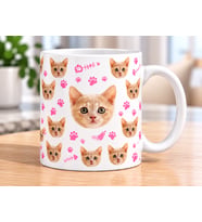 Turuncu Kedi Yüzü Pati İzi Desenli Hediyelik Porselen Kupa Bardak