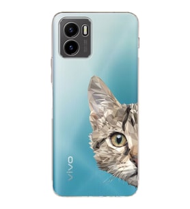 Vivo Y15s 2021 Uyumlu Kamera Korumalı Kapak Catface Tasarımlı Şeffaf Silikon Kılıf