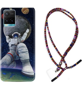 Vivo Y11S Y21S Y20 Y20S Y70 Kılıf Boyun Asklı Rasta Silikon Astronot ve Dünya 1759