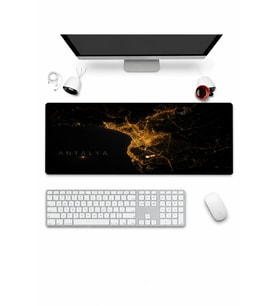 SonicTouch Klavye Mousepad 32x70cm Pürüzsüz Sıvı Geçirmez Kaymaz Taban Antalya Gece Haritası