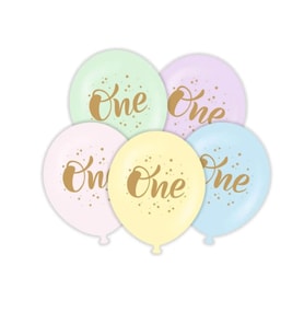 One 1 Yaş Altın Renk Baskılı Latex Balon 10 Adet