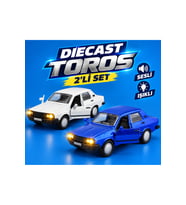 Çek Bırak Mavi Beyaz Renault Sesli ve Işıklı 12 Cm Diecast Metal Model Oyuncak Araba 2'li Set