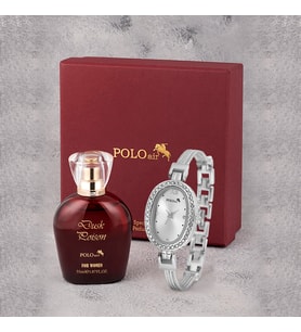 Polo Air Oval Kasa Kadın Kol Saati Parfüm Bordo Hediyelik Kutsunda Set Gümüş Renk ST-2170S2 (Gümüş)