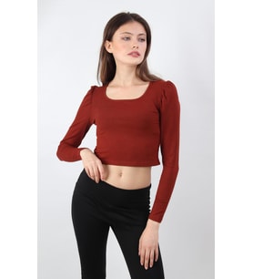 ALEXANDERGARDI KOLU BÜZGÜLÜ CROP BLUZ (B19-155502) (Kiremit)