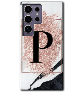 Galaxy S24 Ultra Kılıf HD Desen Baskılı Kılıf - Pembe Mermer Desenli P Harfi