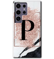 Galaxy S24 Ultra Kılıf HD Desen Baskılı Kılıf - Pembe Mermer Desenli P Harfi