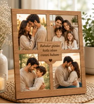 Kişiye Özel 4 Fotoğraflı Ahşap Mesaj Tasarımlı Çerçeve Ahşap Renk Kolaj Masaüstü Çerçeve