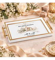 BK Gift Kişiye Özel Beyaz&Gold Söz Nişan Tepsisi-3 - 39x23 cm