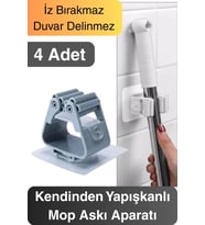 4 Adet Güçlü Tutunabilen Kendinden Yapışkanlı Mop Paspas Sabitleyici Duvara Monte İz Bırakmaz Tutucu