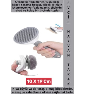 Evcil Hayvan Kendinden Tuşlu Otomatik Temizlenen Masaj Etkili Pet Kedi Köpek Tüy Toplama Tarağı Gri