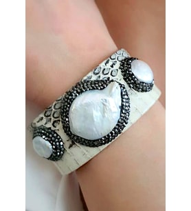 Deri swarovski barok incili tasarım bileklik