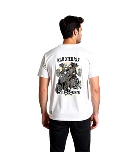 Erkek Scooterist Kafatası Biker Tasarımı Dijital Baskılı Rahat Kesim Kısa Kollu Tişört Günlük Modern