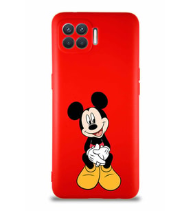Oppo Reno 4 Lite Soft Premier Kapak Mickey Mouse-A Tasarımlı Silikon Kılıf - Kırmızı (Şeffaf)