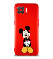 Oppo Reno 4 Lite Soft Premier Kapak Mickey Mouse-A Tasarımlı Silikon Kılıf - Kırmızı (Şeffaf)