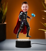 Doğum Günü Hediyesi,Sevgiliye Hediye, Kişiye Özel Fotoğraflı Thor Karikatür 3D Led Lamba (Beyaz)