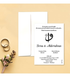 Davetiye Zarf ve Baskı Dahil (Beyaz yada Kraft Zarflı) - Elif , Vav Tasarım - Kına, Nişan, Nikah, Düğün Davetiyesi (Beyaz)