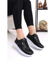 Wordex Jack 700 Kalın Taban Günlük Kadın Fileli Yazlık Sneaker Spor Ayakkabı (Siyah - Beyaz)
