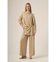 FTZ Women Kadın Rahat Kalıp Asimetrik Drapeli İkili Takım Beige 31322