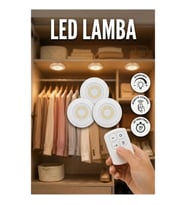 3'lü Uzaktan Kumandalı Yapışkanlı Spot LED Lamba Beyaz Işık Ayarlanabilir