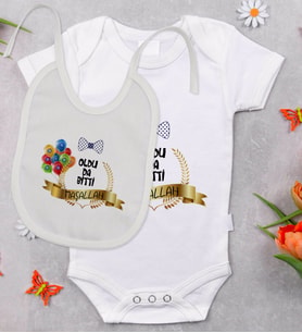 BK Kids Sünnet Tasarımlı Bebek Body Zıbın ve Mama Önlüğü Hediye Seti - Model 4