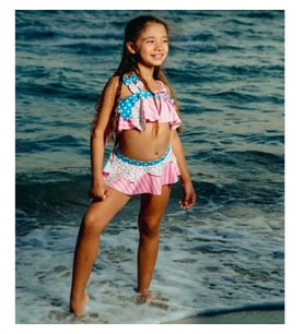 Cg Kids Renkli Desen Baskılı Fiyonk Detaylı Askılı Kız Çocuk Bikini / Mayo Alt Üst Takım Süper Kalite