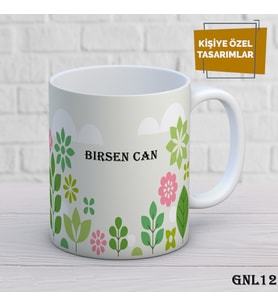 Kişiye Özel Kupa  İsimli & Fotoğraflı Premium Hediye Bardak Çiçekler