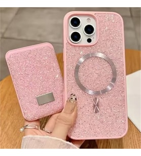 Coverzone iPhone 15 Pro ile uyumlu K?l?f Parlak Elmas Desen Ta?l? MagSafe ile uyumlu Magnetik Kartl?k Elegance Kapak ?phone 15 Pro i�in kilif Kablosuz ?arj Diamond Wallet Case 15 Pro Pink