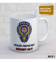 Kişiye Özel Meslek Temalı Kupa  İsimli & Fotoğraflı Premium Hediye Bardak polis Memuru