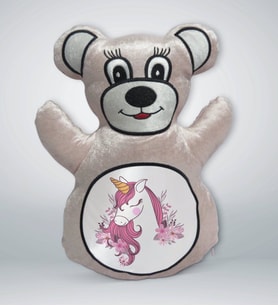 BK Gift Unicorn Tasarımlı Krem Ayıcık Yastık-2