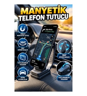 Manyetik Araç İçi Telefon Tutucu – 360° Döner Başlıklı Katlanabilir Stand
