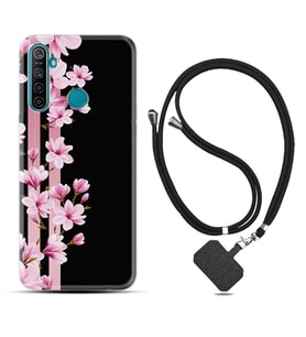 Realme 5i 5 Pro 6i 7 Pro 8 Kılıf Boyun Askılı Silikon Pink Flowers 3 1393