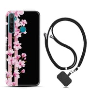 Realme 5i 5 Pro 6i 7 Pro 8 Kılıf Boyun Askılı Silikon Pink Flowers 3 1393