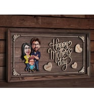 BK Gift Özel Yapım Kabartma Figür Temalı Karikatür Aile Tasarımlı Meşe Ağacı Ahşap Tablo, Anneler Günü Hediyesi, Anneye Hediye-1