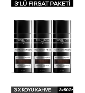 Fontenay Saç Dolgunlaştırıcı Keratin Fibers Koyu Kahve Topik Saç Tozu 50gr X3