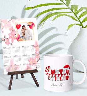 BK Gift Kişiye Özel Yılbaşı Tasarımlı Kupa Bardak ve 13x18cm Fotoğraf Kartlı Şövaleli 2024 Takvim Hediye Seti-38