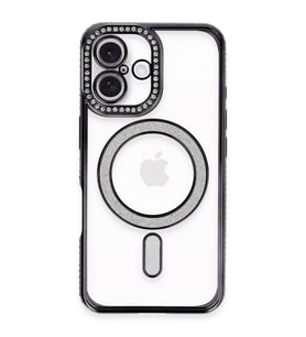 Apple İphone 16 Plus Kılıf Joke Simli Magneticsafe Kılıf - Siyah