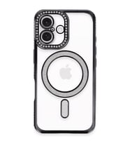 Apple İphone 16 Plus Kılıf Joke Simli Magneticsafe Kılıf - Siyah