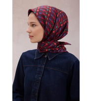 Logo Desen Saf İpek Twill Eşarp 4223D01 (Bordo)