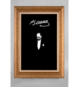 EV İŞYERİ OFİS İÇİN ALTIN ÇERÇEVELİ PASPARTULU ATATÜRK TABLO S430