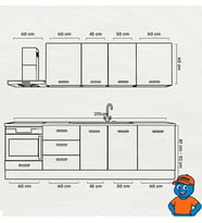 275 cm Mutfak Dolabı  MDF Kapak Tezgah Dahil YRKN275 98 (Gri)