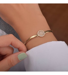 14k Altın Balık Sırtı Baget Taşlı Trapez Bileklik